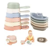 Toddler Bath Toys 11pcs / Set Baby Bath Toys Comprend 6 bateaux flottants ＆ 5 La louche de bain empilable avec des trous douche de piscine pour enfants pour bébé 6 mois +, jardin à la maison