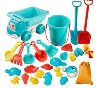 Toddler Beach Toys, jouets de plage - 29 pièces Kit de construction de château de sable,Sac de rangement, pelles, canette d'arrosage, seau portable, râteau, moules pour les de 3 à 10 ans
