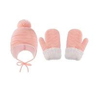 Toddler Beanie Hat Gants Set Winter Warm Knitted Hat Mitten Pom Pom Earflap Hat Fluffy Fleece Doublure Hat for 0-3 Years Girls Boys Oudtdoor(rose)