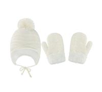 Toddler Beanie Hat Gants Set Winter Warm Knitted Hat Mitten Pom Pom Earflap Hat Fluffy Fleece Doublure Hat for 0-3 Years Girls Boys Oudtdoor(blanche)