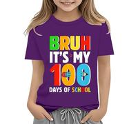 Toddler Boy Girl Vêtements d'été Premier jour de l'école Chemise dans mon préécole Chemise pour tout-petits Chemises à paillettes réversibles pour fille 128 (violet, 8-9 ans)
