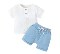 Toddler Boys Clothes 2PCS Set Cotton Linen T-Shirt & Elastic Waist Shorts | Baby Boy Summer Outfit | Casual Comfortable Infant Short Sleeve (Light Blue, 3-4 Years) o76o