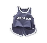 Toddler Boys Girls 2PCS Summer Outfits Sleeveless Tank Top & Elastic Waist Shorts Set, Breathable Sport Clothes for Kids (Blue, 2-3 Years) o45o