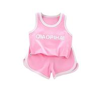 Toddler Boys Girls 2PCS Summer Outfits Sleeveless Tank Top & Elastic Waist Shorts Set, Breathable Sport Clothes for Kids (Pink, 7-8 Years) o62o