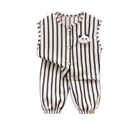 Toddler Boys Girls Outfits 2PC Set - Striped Sleeveless Button Shirt & Long Pants | Summer Sports Clothes for Kids Baby Casual Wear (Black, 7-8 Years) o85o