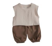 Toddler Boys Girls Summer Outfits 2PC Set - Sleeveless Shirt & Soft Pants | Lightweight Baby Clothes for Casual Comfort (Grey, 5-6 Years) o35o