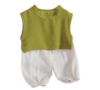 Toddler Boys Girls Summer Outfits 2PC Set - Sleeveless Shirt & Soft Pants | Lightweight Baby Clothes for Casual Comfort (Green, 3-4 Years) o27o
