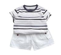 Toddler Boys Summer Clothes 2PC Set - Striped Short Sleeve Tee & Elastic Waist Shorts | Breathable Baby Outfits for Casual Wear (Black, 4-5 Years) o42o