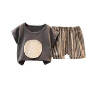 Toddler Clothes Set 2 Piece Boys Girls Summer Outfits, Short Sleeve Tee + Striped Shorts, Casual Kids Clothing Set (Dark Gray, 12-18 Months) o1o