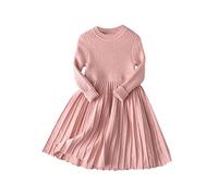 Toddler Girl Knit Sweater Dress Kids Ruffle Solid Ribbed Long Sleeve Dress Knitted Party Dresses Fall Winter Clothes Trendy Knitwear Children Sweaters Tops (Pink, 5-6 Years) w1680