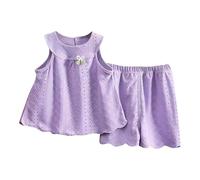 Toddler Girls 2PCS Summer Outfit Sleeveless Top & Shorts Set, Breathable Kids Clothes, Fashion Infant Toddler Wear (Purple, 9-10 Years) o71o