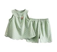 Toddler Girls 2PCS Summer Outfit Sleeveless Top & Shorts Set, Breathable Kids Clothes, Fashion Infant Toddler Wear (Green, 5-6 Years) o55o