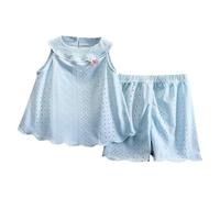 Toddler Girls 2PCS Summer Outfit Sleeveless Top & Shorts Set, Breathable Kids Clothes, Fashion Infant Toddler Wear (Blue, 5-6 Years) o48o