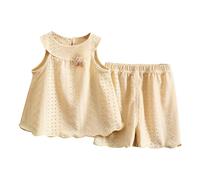 Toddler Girls 2PCS Summer Outfit Sleeveless Top & Shorts Set, Breathable Kids Clothes, Fashion Infant Toddler Wear (Yellow, 6-12 Months) o79o