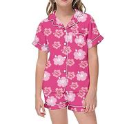 Toddler Girls a ama Set 2PC Satin Silk Button Down Shirt & Shorts, Kids eepwear Soft Summer y amas, Breathable ghtwear Outfit (Red, 2-3 Years) o66o