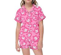 Toddler Girls a ama Set 2PC Satin Silk Button Down Shirt & Shorts, Kids eepwear Soft Summer y amas, Breathable ghtwear Outfit (Hot Pink, 6-7 Years) o50o