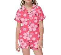 Toddler Girls a ama Set 2PC Satin Silk Button Down Shirt & Shorts, Kids eepwear Soft Summer y amas, Breathable ghtwear Outfit (Watermelon Red, 4-5 Years) o73o