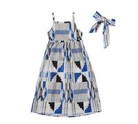 Toddler Girls African Print Maxi Dress Set Strappy Back Tie, Summer Beach Dress with Headband, Vacation Sundress for Baby & Kids (BU1, 18-24 Months) o3o
