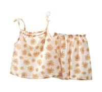 Toddler Girls Floral 2PC Outfit Sleeveless Tie-Up Top & Elastic Shorts | Summer Baby Clothes Set | oun ewear Casual Wear (Yellow, 12-18 Months) o2o
