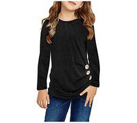 Toddler Girls Tunic Tops Crewneck Doux Solide Couleur Manches Longues Casual Pull Sweat avec Boutons Latéraux Lot Tee Shirt Homme Coton
