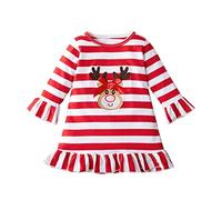 Toddler Infant Girls Christmas Dresses Baby Ruffle Reindeer Striped Long Sleeve Dress Casual Holiday Princess Dress Adorable Holiday Baby Clothes (Red, 6-9 Months) a1173