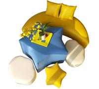 Toddler Irregular Sofa Stool & Table Set, Kids Star Moon , Cute Design Soft Play Furniture for Kindergarten(Black)