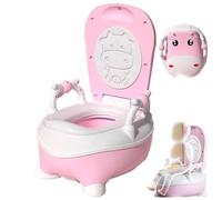 Toddler Potty Training Training Toilet, dessin animé Toiletage d'entraînement en forme de pochette en forme de vache avec couvercle et poignées, sons de rinçage réalistes Potty pour les enfants de 0