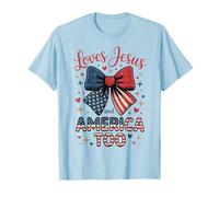Toddler She Loves Jesus And America Too 4th Juillet Bow Girl T-Shirt