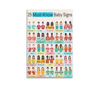 Toddler Sign Language Educational Poster - 25 Must-Know Baby Signs on Canvas, ASL Chart for Nursery Decor and Parent Teaching(Unframed,08x12inch(20x30cm))
