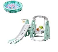 Toddler Slide and Swing Set 5 en 1 Slide intérieure Vert frais ou rose avec piscine à boule de cerceau de basketball et boule de mer colorée(Light Green)