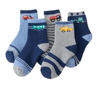 Toddler Socks for Age 3-5, 5 Pairs Thick Warm Kids Winter Socks, Mid-Tube Kids Wool with Elastic Rib Edge, Car Pattern Toddler Boy for Cold Weather