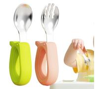 Toddler Utensils - Stainless Steel Self Feeding Cutlery for Easy Learning, Safe Grip with Rounded Handle, Children Fork Spoon Set for Lunch, Dinner, School, Travel, Home, Daycare, Boys Girls 1+ Years