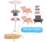 Toddmomy 1 Ensemble D'Accessoires De Plage Miniatures pour Maison De Poupée Comprenant Une Piscine Une Bouée Une Chaise De Plage Un Parasol Et Un Bateau Décorations De Scène DIY