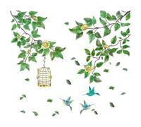 Toddmomy 1feuille Autocollants Muraux Oiseaux Et Fleurs Décoration Murale Diy De Plantes Vertes Et Stickers Amovibles Pour Salon Et Chambre