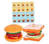 Toddmomy 2 Ensembles Jouets Empilables Sandwich et Burger Bois Jeu Éducatif Imitation pour Garçon Fille Développement Créativité et Coordination Main Œil