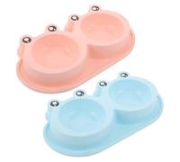 Toddmomy 2 Pièces Anti-Fourmis Gamelles pour Chats et Chiens avec Double Compartiment Base Antidérapante et Design Grenouille Rose et Bleu Bols Élevés pour Nourriture et Eau pour Petits
