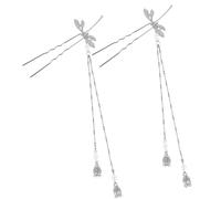 Toddmomy 2 Pièces Bâtonnet à Cheveux Chinois en Alliage Argenté Forme Libellule Style Rétro pour Cérémonie et Soirée, Accessoire Capillaire Élégant Qui N'attrape Pas les Cheveux