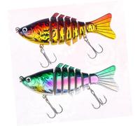 Toddmomy 2 pièces Leurre de Multi-Segments Appât Réaliste Plastique Dur pour Mer et Eau Douce Leurres Forme de Poisson avec Yeux et Triple Hameçon Robuste Accessoire pour Amateurs