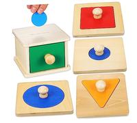 Toddmomy 2Ensemble Boîte de Permanence Objet Bois Puzzles Géométriques Set Éducatif Montessori pour Garçon Fille Ans de Développement Cognitif et Reconnaissance des Couleurs