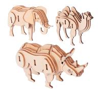 Toddmomy 3 pièces Puzzle Bois pour Modèles Animaux Réalistes Éléphant Chameau Rhinocéros Kit Éducatif Créatif et Manuel pour Garçons et Filles Puzzle Artisanal Stimulant la Concentration