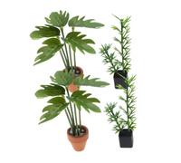 Toddmomy 4 Pièces Miniature Dollhouse Bonsai Plants Set Artificial Bamboo Monstera Leaf Greenery Realistic Tiny Potted Models for Living Bedroom DIY Decoration