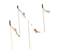 Toddmomy 4pièces Bâtonnets De Chat avec Manche Bois Jouets De Flirt pour Chat Pendentif Peluche avec Plume Jouet Éveil avec Clochette pour Jeu Interactif Maison Styles Assortis
