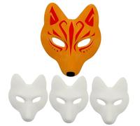 Toddmomy 4Pièces Masque de Fox Masques à Peindre pour Cosplay et Fête Accessoire de Bricolage pour Halloween et Mascarade pour DIY et Arts Créatifs