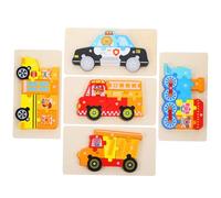 Toddmomy 5 Ensembles Puzzle Éducatif Bois pour Garçon Fille Modèles Véhicules Pompiers Camion Benne Bus Train Police Pédagogique Bois pour Développement Motricité Fine et Coordination Main