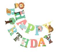 Toddmomy 6 Pièces drapeau à tirer joyeux anniversaire bannière d'anniversaire de la jungle bannière décorative de fête trousse enfant bannière d'animaux bannière suspendue d'anniversaire