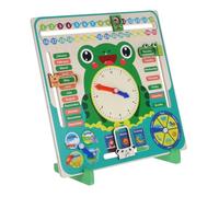Toddmomy Aides d'enseignement de l'horloge de Grenouille d'horloge d'apprentissage Jouets de Grenouille en Horloge Outil d'enseignement de Temps d'apprentissage Bois Vert