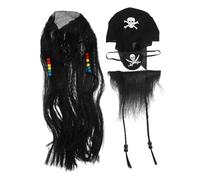 Toddmomy Costume De Pirate Avec Perruque Et Barbe Moustache De Cosplay Accessoires Pour Halloween Et Fêtes Thématiques Fausses Barbes Confortables Et Légères