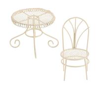 Toddmomy Ensemble 2 Pièces Mobilier Miniature Maison de Poupée en Fer Blanc Crème Table Ronde et Chaise Vintage pour Décor Jardin Féérique Accessoires Micro-Paysages et Jeu D’Imagination