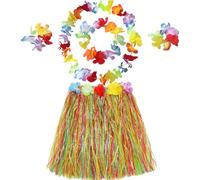 Toddmomy Ensemble Jupe Hawaïenne 40 Cm en Herbe 5 Pièces Guirlande de Fleurs Artificielles et Collier Tropical pour Fête Luau, Costume de Scène Adulte, Accessoires Plage et Carnaval