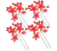 Toddmomy Épingles à Cheveux Robuste Rouges en Acrylique et Métal Vintage Décor Fleur Lot de 4 pour Chignon, Accessoires Cheveux pour Femmes et Filles Lors D'anniversaires ou Rendez-vous